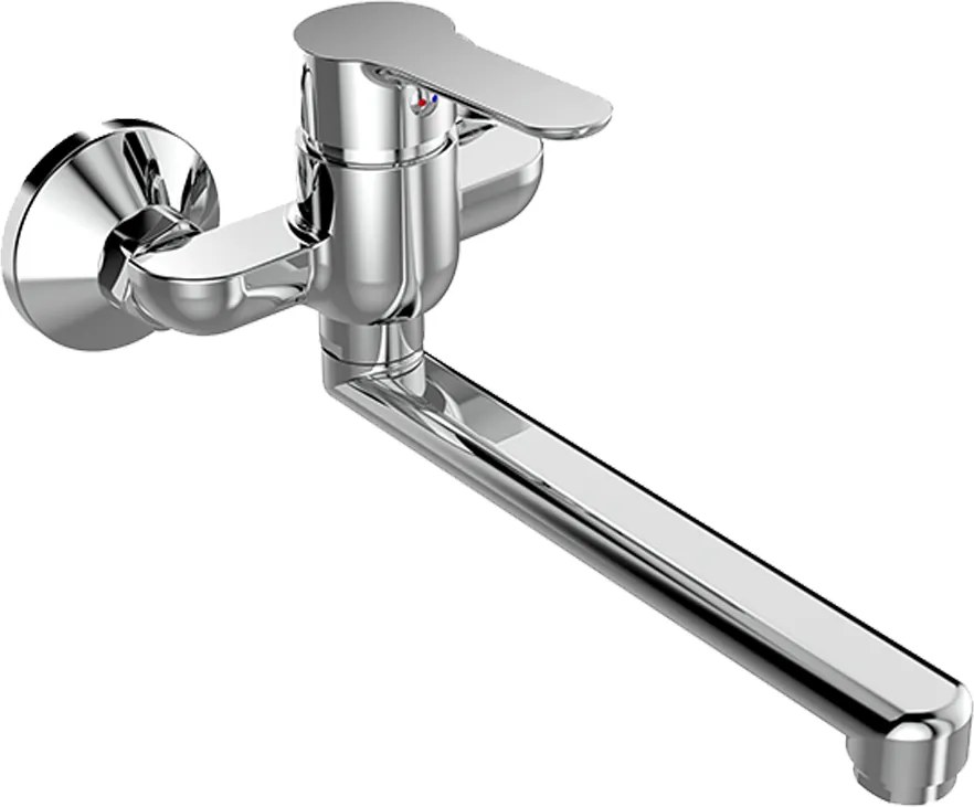 Mereo Zuna, drezová nástenná batéria, 100 mm, s ramienkom plochým rovným 300 mm, chróm, MER-CB302A06Z