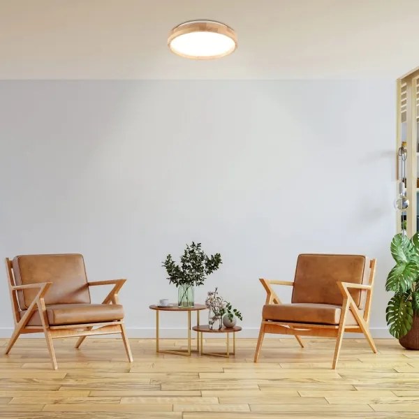 Kúpeľňové stropné LED svietidlo, 12 W, 230 V, Ø 27 cm, IP44, dub