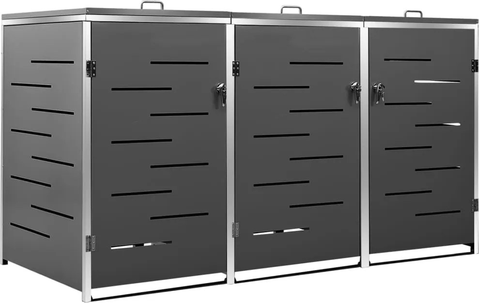 vidaXL Ohrada na 3 odpadkové koše 207x77,5x112,5 cm nehrdzavejúca oceľ