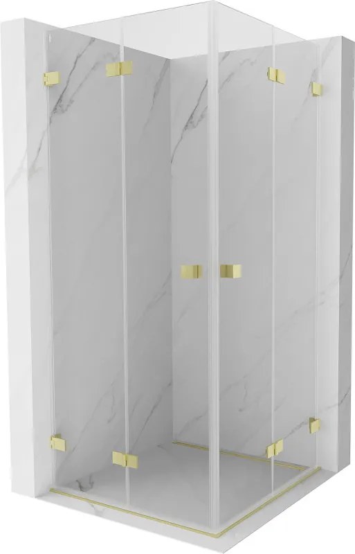 Mexen Lunar-F Duo, skladací sprchový kút 100 x 100 cm, 8mm číre sklo, zlatý matný profil, 836-100L-100P-55-00