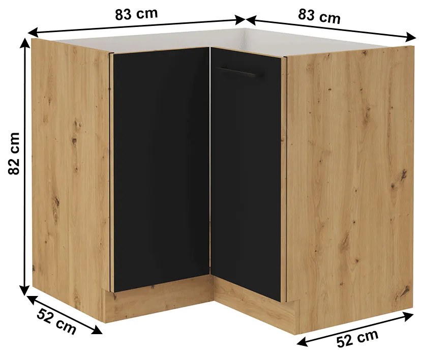Rohová dolná kuchynská skrinka Meriel 90/90 DN 1F BB (čierna + dub artisan). Vlastná spoľahlivá doprava až k Vám domov. 1033979