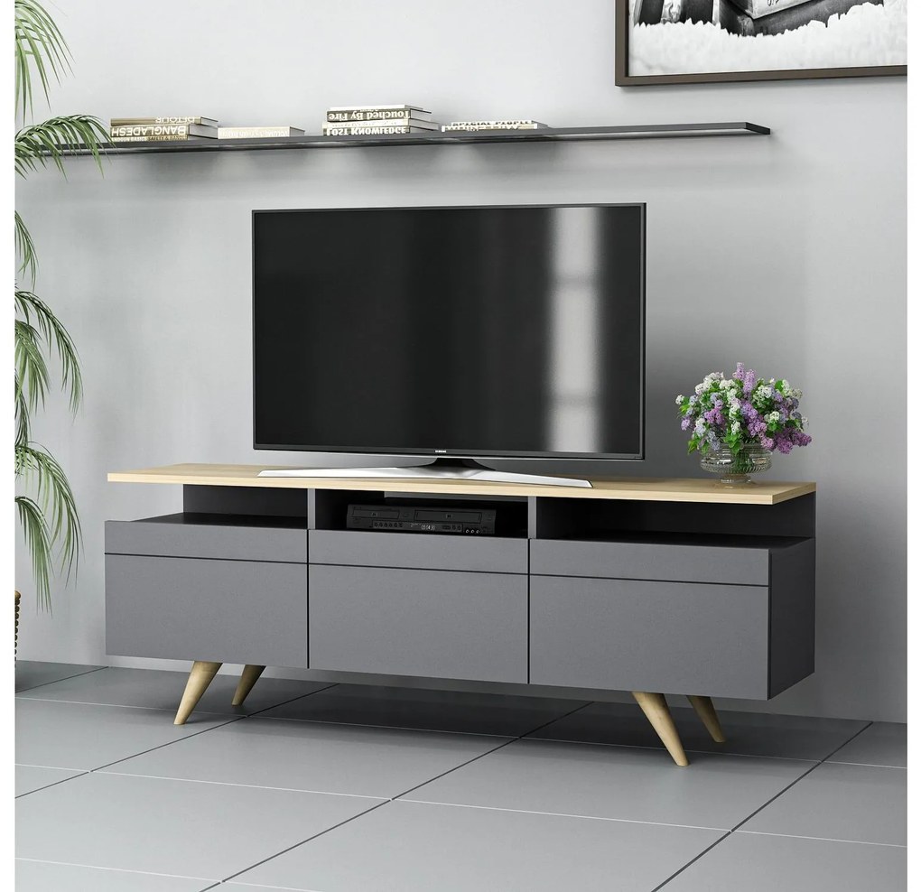 TV stolík/skrinka Vulema 2 (antracit + dub) . Akcia -18%. Vlastná spoľahlivá doprava až k Vám domov. 1095467