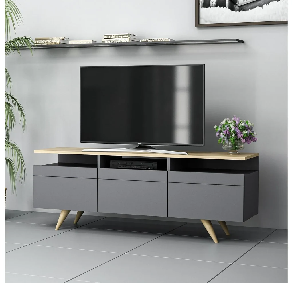 TV stolík/skrinka Vulema (antracit + dub) . Vlastná spoľahlivá doprava až k Vám domov. 1095467
