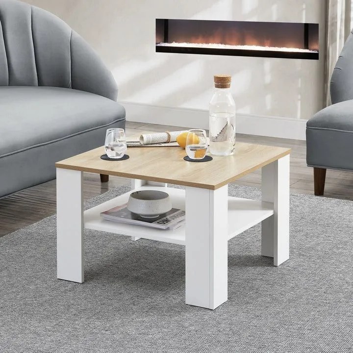 Biely konferenčný stolík s policou, 60x60 cm