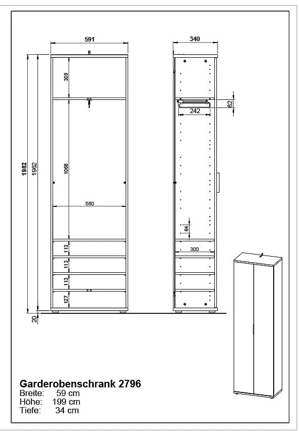 Šatníková skriňa v dekore duba 59x199 cm Fremont - Germania
