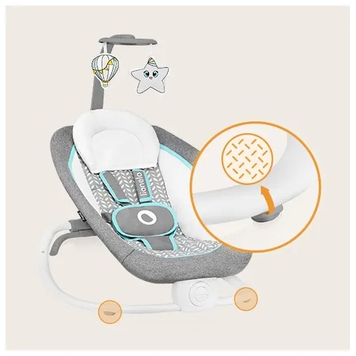 Lionelo - Detské vibrujúce hojdacie lehátko s melódiou PASCAL 2xAA šedá/tyrkysová