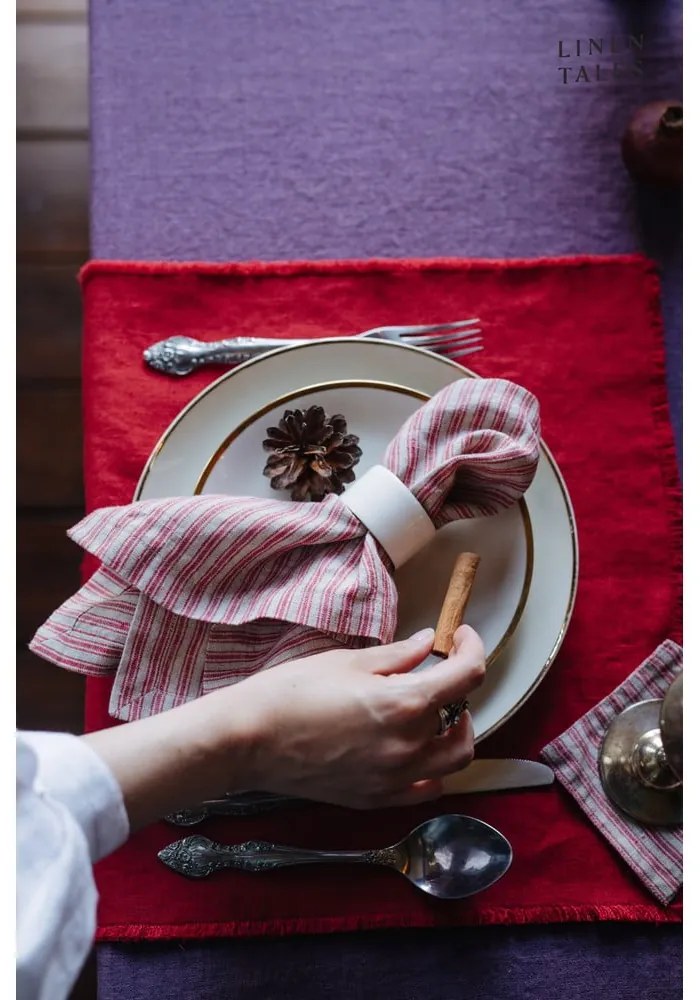 Podtácky v červeno-prírodnej farbe v súprave 4 ks – Linen Tales