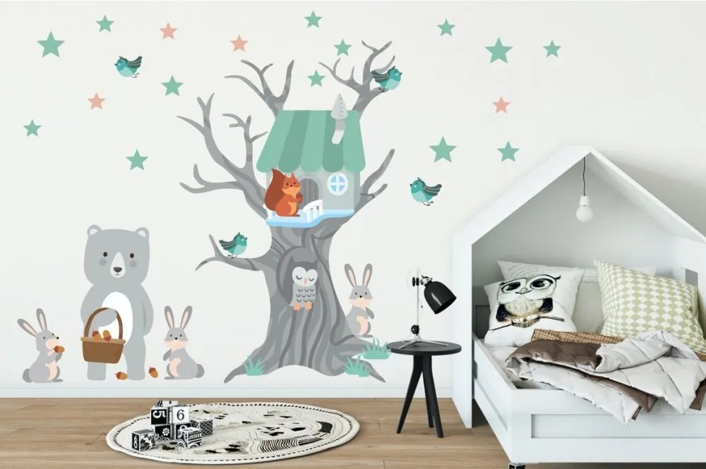 Milá nálepka na stenu pre deti zvieratká z domčeka 100 x 200 cm