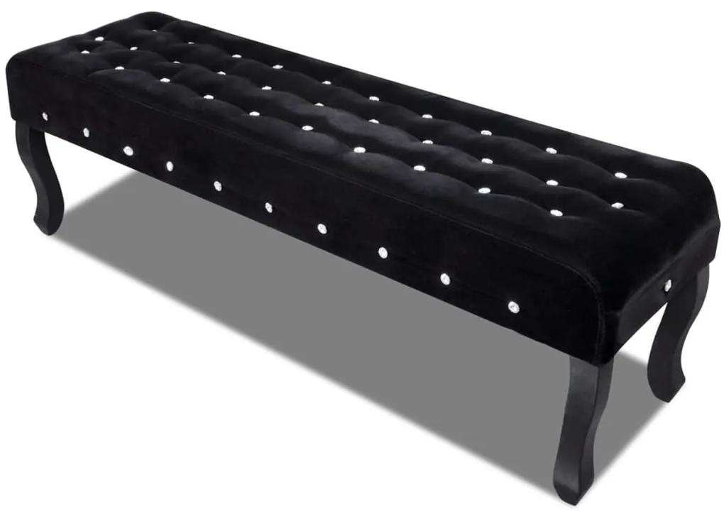 vidaXL Čierna zamatová lavička s krištáľovými gombíkmi