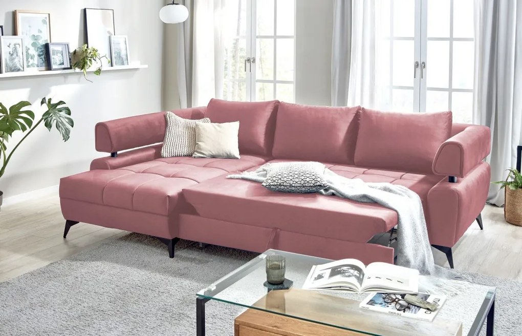 Rohová sedacia súprava Paris, staroružová látka, ľavý roh