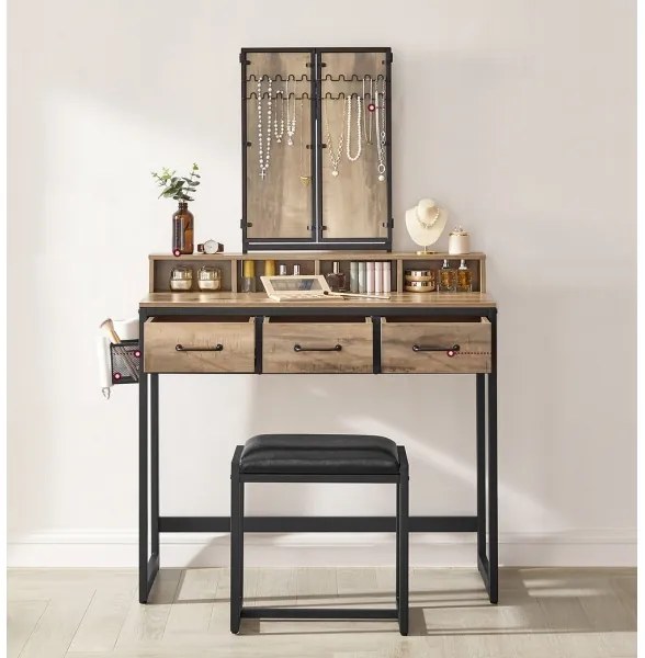 Toaletný stolík s taburetkou 28,6x42 cm FLORA hnedá/čierna