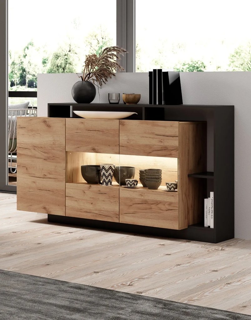 Komoda do obývačky Alva grafit + dub craft 155 cm
