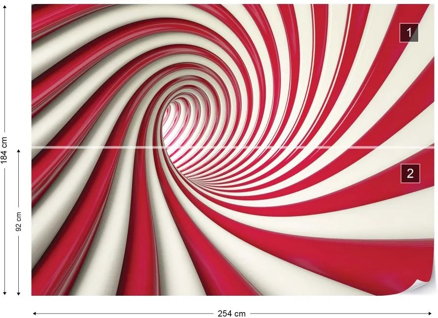 Fototapeta GLIX - 3D Swirl Tunnel Red And White + lepidlo ZADARMO Vliesová tapeta  - 254x184 cm