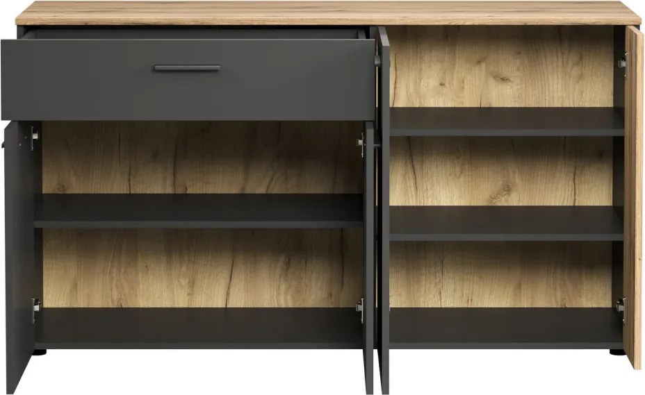 Komoda so zásuvkou Esteban 150 cm, antracit/dub evoke