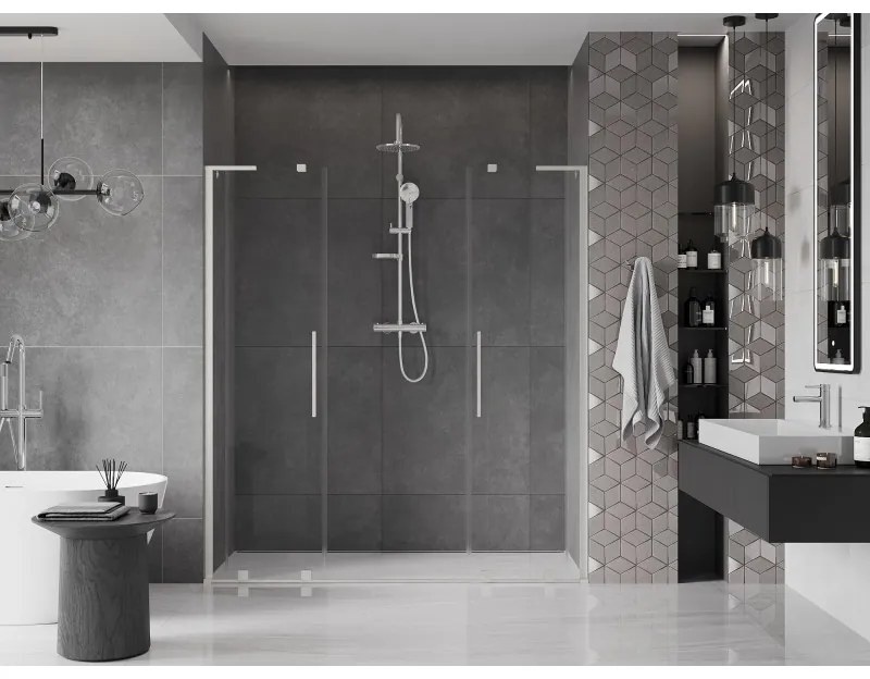 Mexen Velar L Duo, posuvné sprchové dvere do otvoru 170 cm, 8mm číre sklo, brúsená oceľ, 871-170-003-02-97
