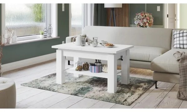 Rozkladací konferenčný/jedálenský stôl s policou ADONIS biely