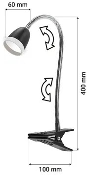 Stolná lampa LED ORO LARUS s klipom čierna
