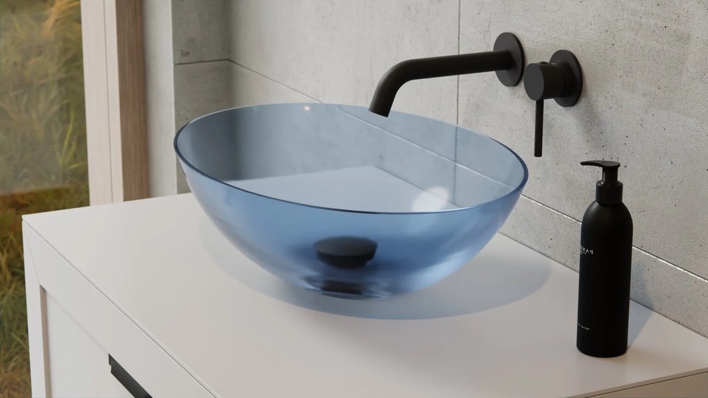 Besco Umývadlo na dosku zo syntetickej živice Anya 50x35 cm Blue Wave s výpusťou Click-Clack BESCO-Typ výpuste: Click-Clack bez prepadu, chróm