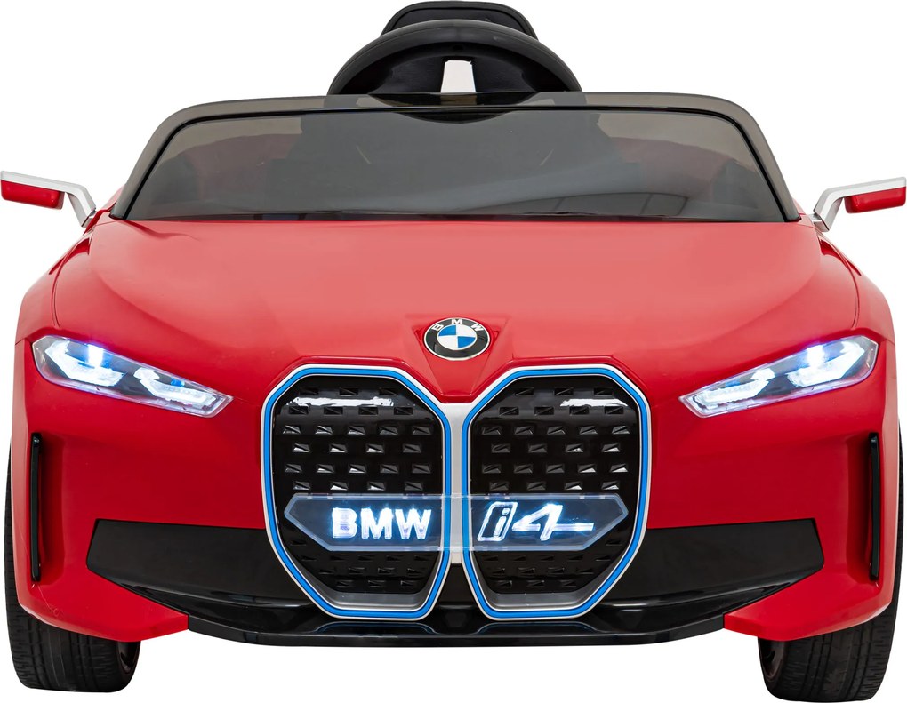 Ramiz Elektrické autíčko BMW i4 pre deti červené + diaľkové ovládanie + EVA + ekokoža + LED audio + pomalý štart