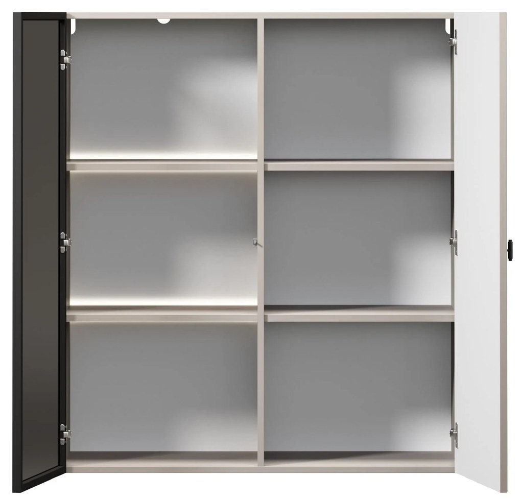 Závesná vitrína Lorini 100 cm - kašmírová / čierna úchytka T