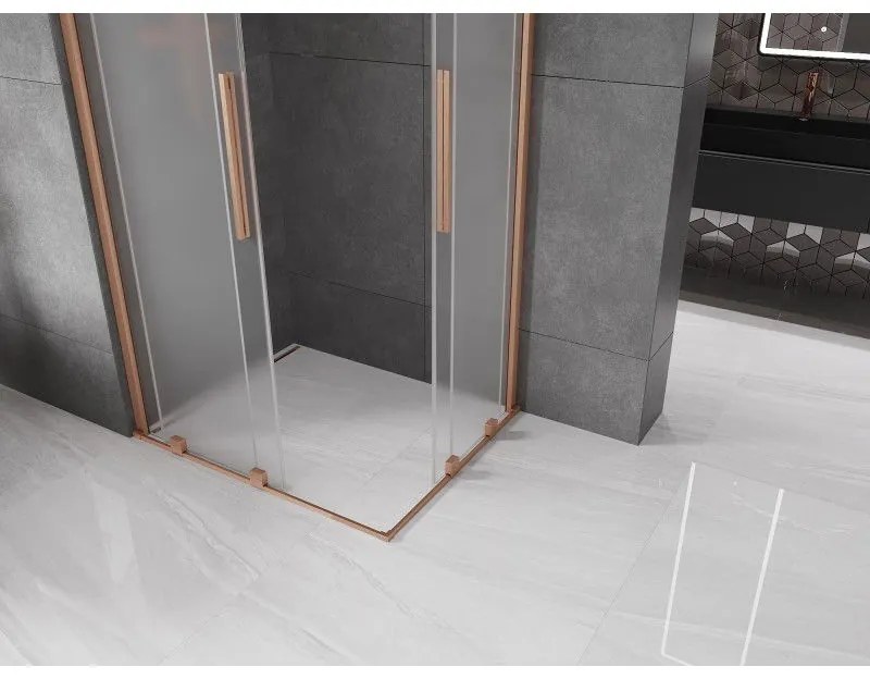 Mexen Velar Duo, sprchový kút s posuvnými dverami 90 x 80 cm, 8mm sklo námraza, medená matná, 871-090-080-32-65