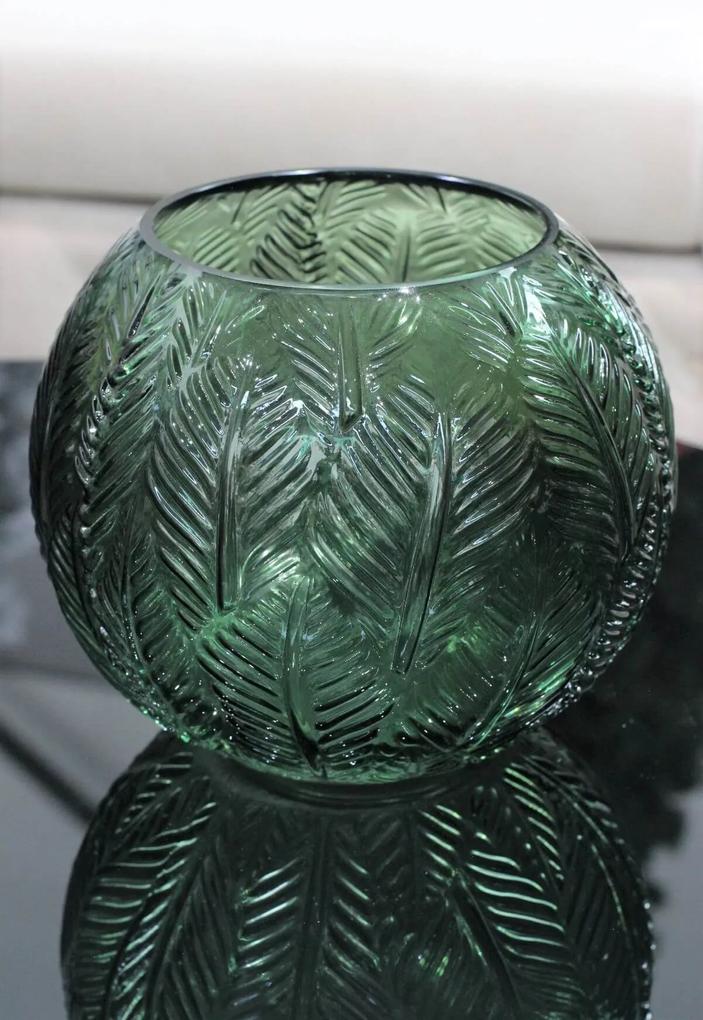Zelená guľatá sklenená váza LISA 21cm