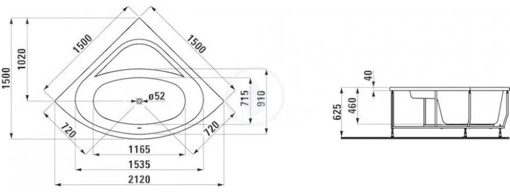 LAUFEN Solutions Vaňa s konštrukciou, 1500 mm x 1500 mm, biela H2445010000001