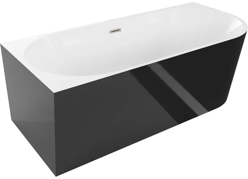 Mexen Mia, voľne stojaca rohová vaňa ľavá 160 x 80 cm, biela/čierna, prepad brúsený nikel, 52691608075L-97