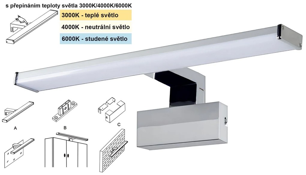 TOP LIGHT Svetlo nástenné Texas CCT, Strieborná-Chróm