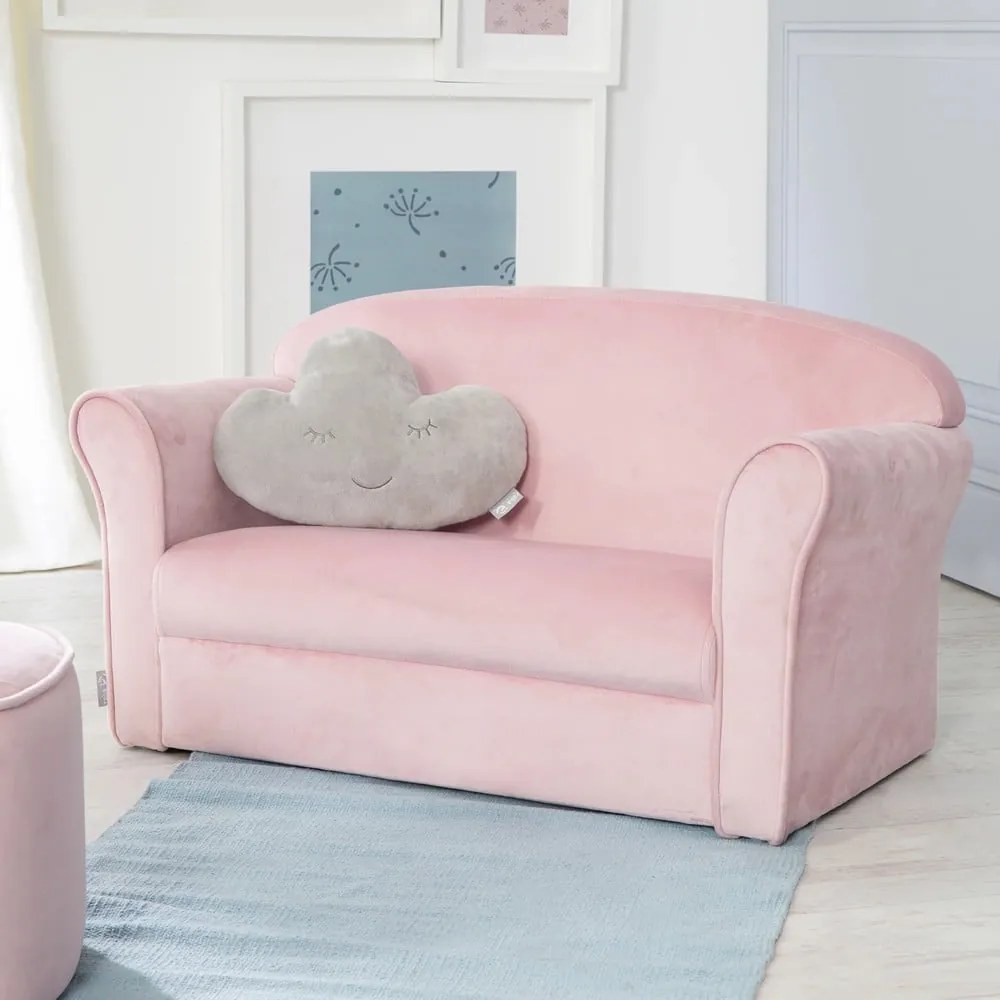 Svetloružová zamatová detská pohovka 78 cm Lil Sofa – Roba