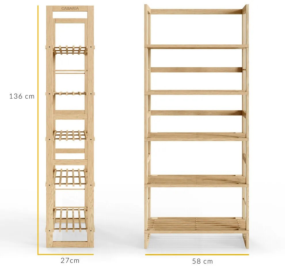Drevený policový regál ÖLAND, 58x27x136cm, 5 políc, hnedá Casaria