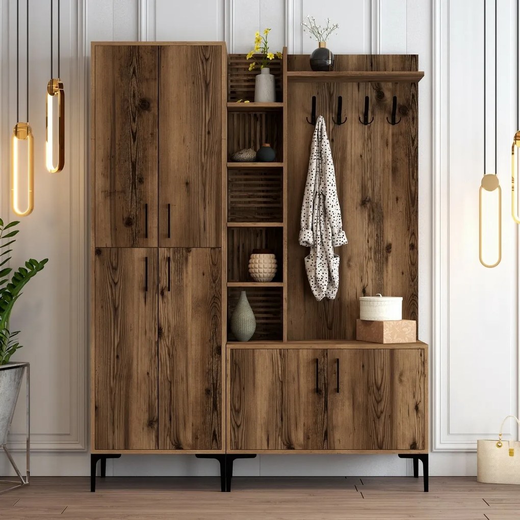 Vešiak s botníkom, policami a skriňou Viyana Walnut