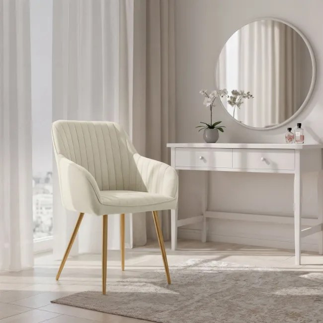 Sada šiestich jedálenských stoličiek FLORENCE zamatové, krémové / zlaté nohy (6 ks)