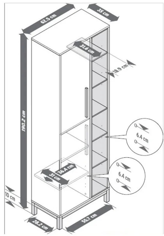 Vysoká skrinka do kúpeľne »Eklund« s bočným priečinkom