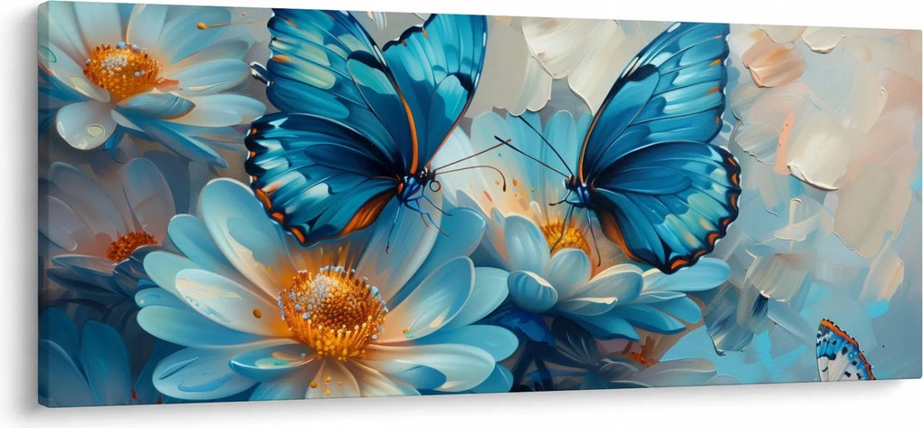 Obraz - Modrí motýle (120x50 cm)