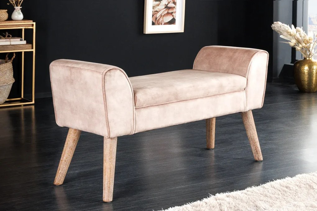 Krásna dizajnová lavica Scarlett 90 cm – v kombinácii béžového a kávového zamatu