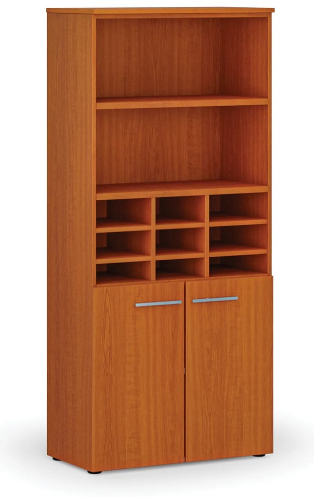 Triediaci regál s dverami PRIMO WOOD, 800 x 420 x 1781 mm, 9 priehradok, čerešňa