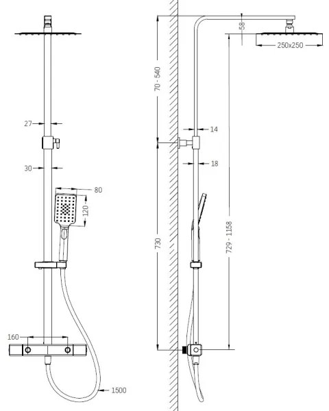 BATH DELUXE 31-120-08-02-00 - Sprchová súprava s termostatickou batériou NAESBY,