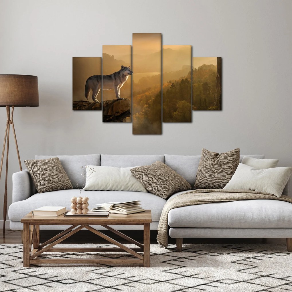 Obraz vlka na skale (150x105 cm)