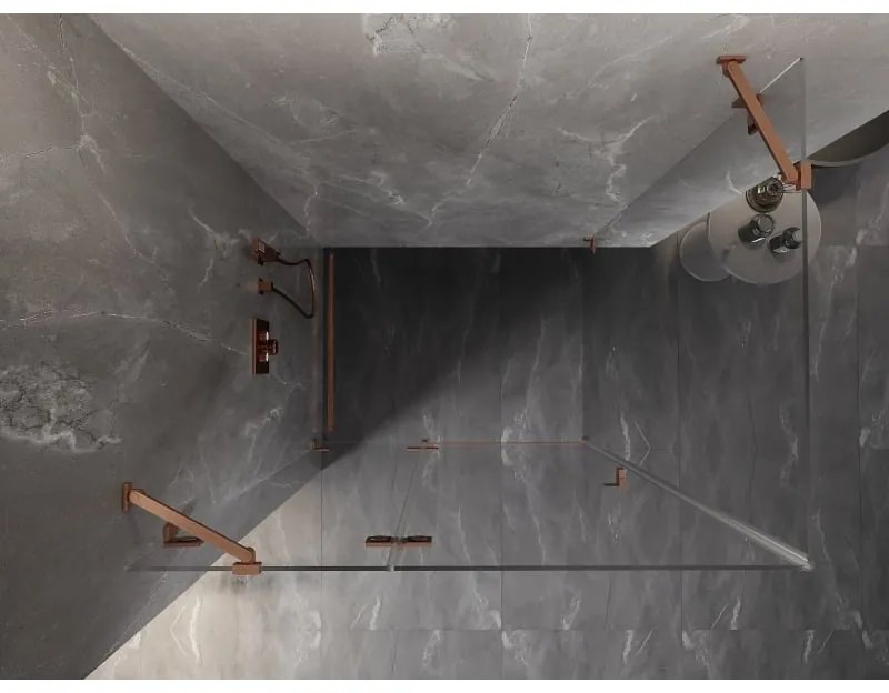 Mexen Lunar, 1-krídlový sprchový kút, ľavý, 85 x 70 cm, 8mm číre sklo, medený profil, 834-085-070-65-00-L