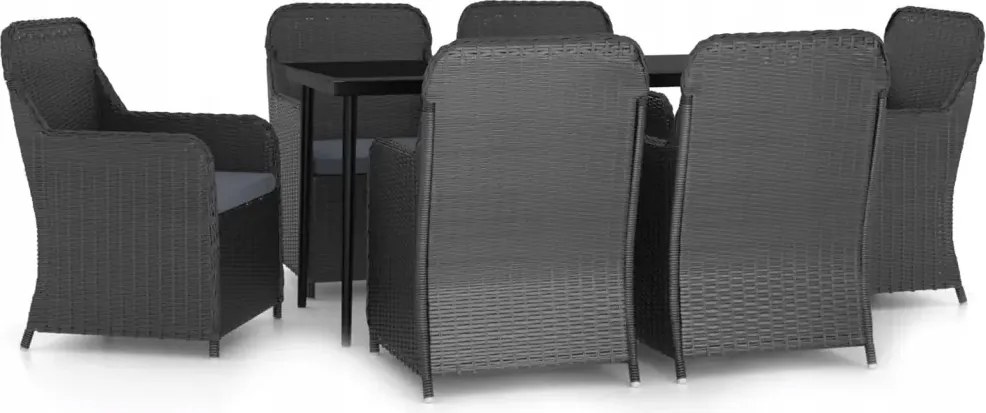 vidaXL 7-dielna sada záhradného nábytku s vankúšmi, čierna