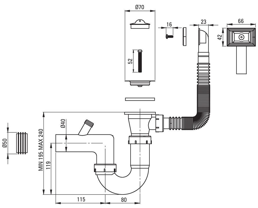 Deante Techno, nerezový drez na dosku 1-komorový Z/O 860x435x160 2" + sifón, vzor satyna, ZMU_011B