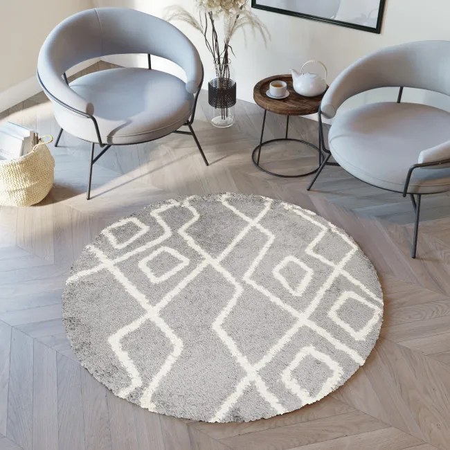Koberec BOHO L229C tmavosivý / béžový kruh