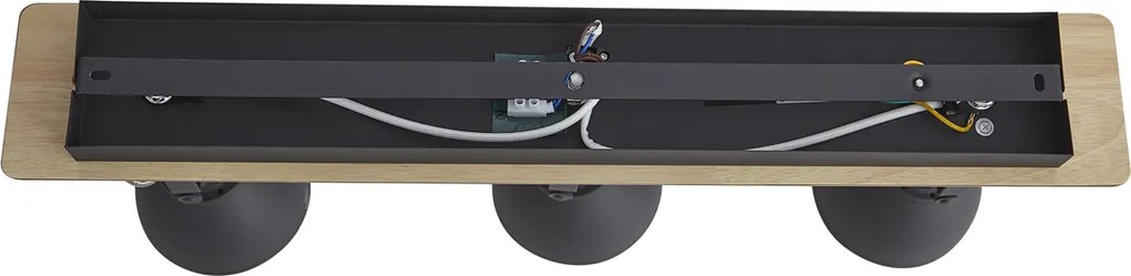 Stropný reflektor čierny s drevom 3-svetelný otočný a sklopný - Jakub