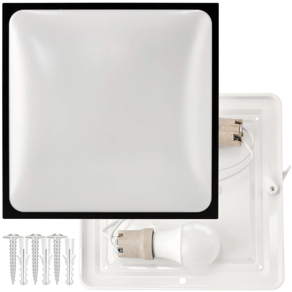 ECOLIGHT LED stropné svietidlo 2xE27 štvorcové čierne + 2x E27 10W neutrálna biela žiarovka