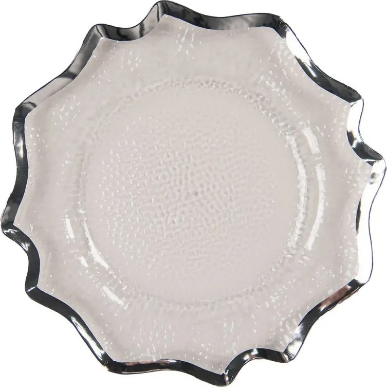 Transparentný servírovací tanier s vlnitým strieborným okrajom - Ø 33*1 cm