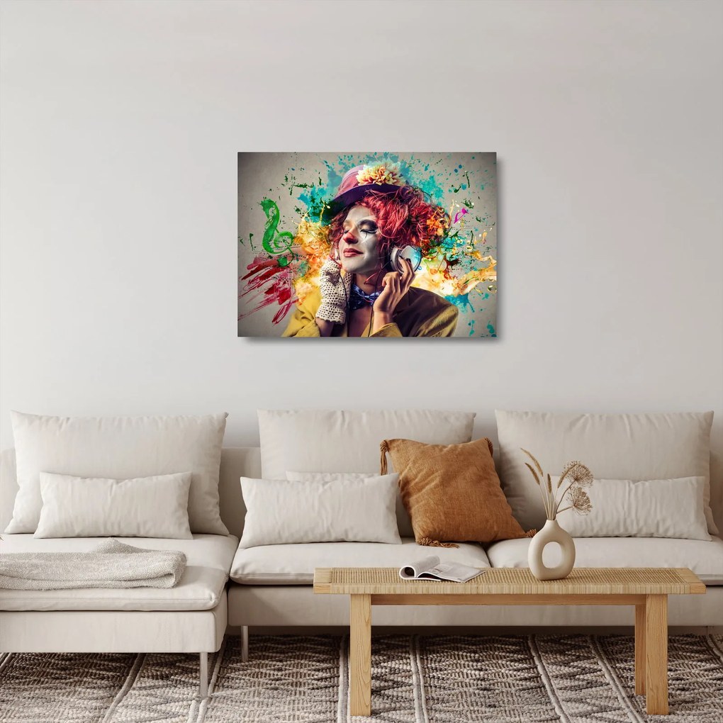 Sklenený obraz - Umelkyňa so slúchadlami (70x50 cm)