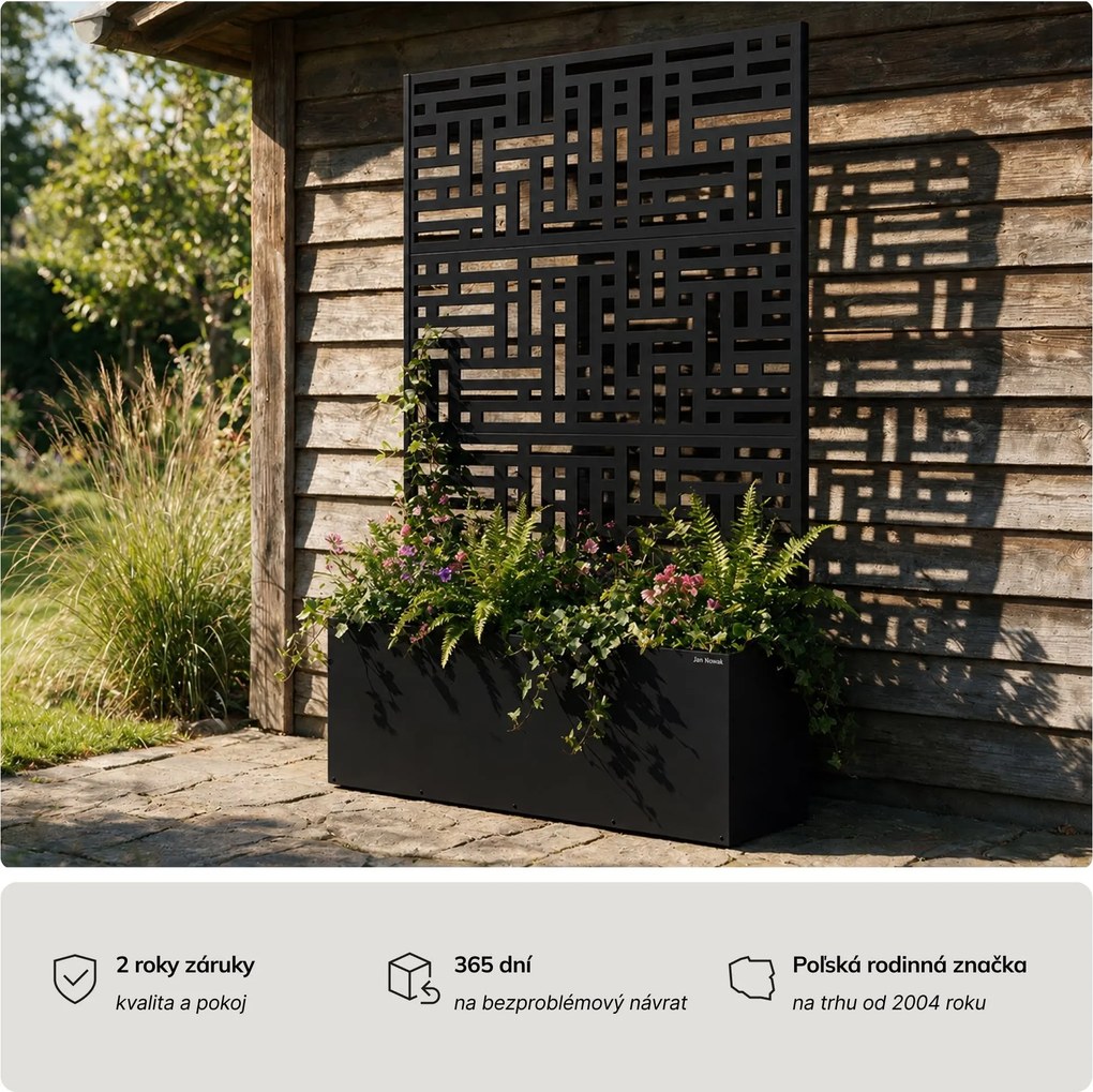 Záhradná kovová pergola s kvetináčom 3v1 čierna, 1200x1800x300 mm: ROSE