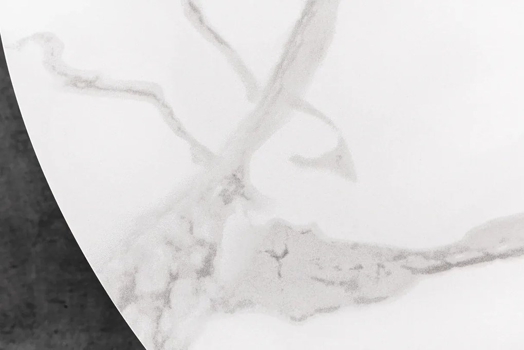 Jedálenský stôl ALPINE – okrúhly, keramická doska, biely 120 cm, výška 76 cm