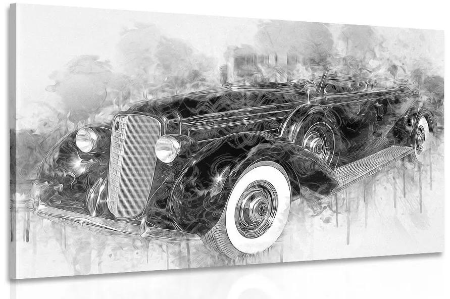 Obraz historické retro auto v čiernobielom prevedení - 120x80